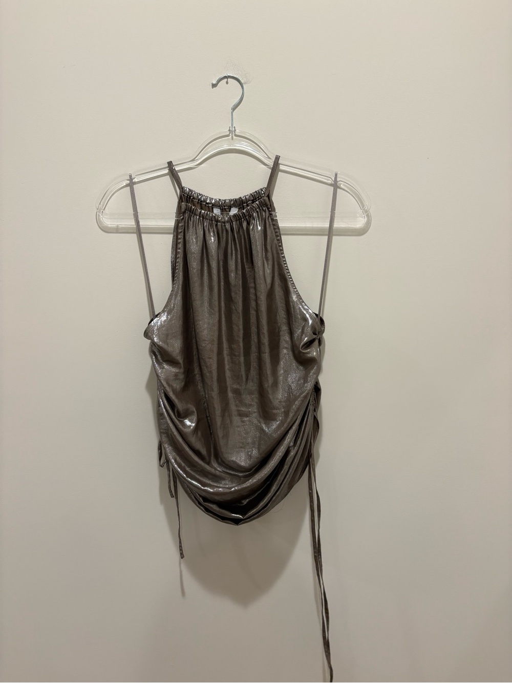 Zara Metallic Charcoal Halter Ruched Camisole